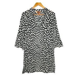 Tory Burch Black & White 100% Cotton Lightweight Tunic V-Neck Shirt Dress Size 8